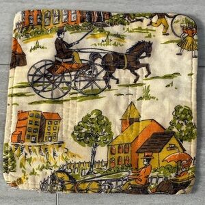 Vintage Country Village Horse Carriage Quilted Pot Holder Cottagecore Kitchen